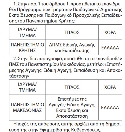 μεταπτυχιακα με συναφεια στην ειδικη αγωγη