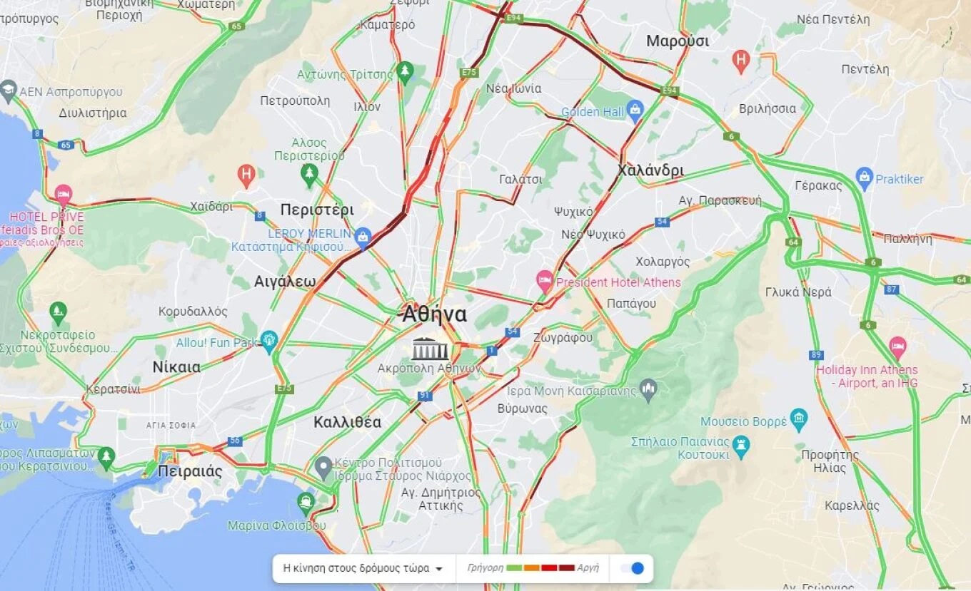 Χάρτης με κίνηση στους δρόμους