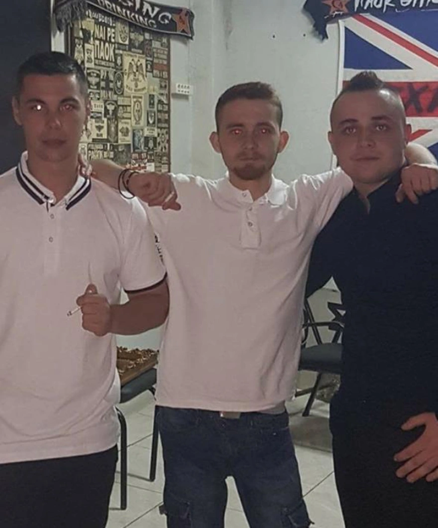 Οι τρεις φίλοι από την Αλεξάνδρεια. Από αριστερά προς τα δεξιά: Κωνσταντίνος Μαρκόπουλος, Βασίλης Πάλλος και Γιώργος Μαρονίτης