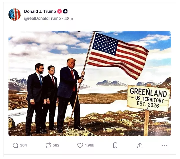 Νέα πρόκληση από τον Ντόναλντ Τραμπ με φωτογραφία AI να υψώνει την αστερόεσσα στη Γροιλανδία (Εικόνες)