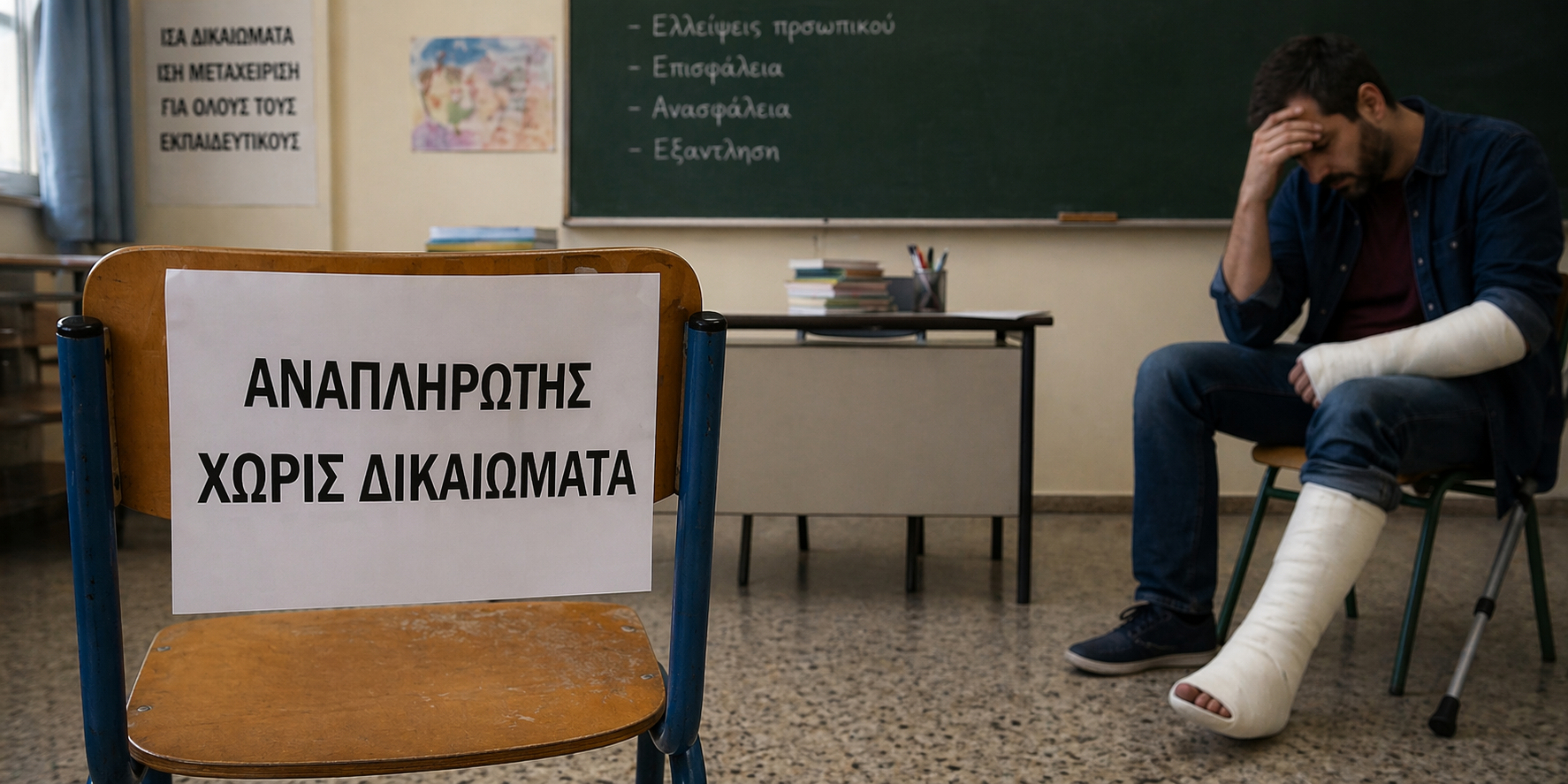 Αναπληρωτής εκπαιδευτικός με δεμένο πόδι
