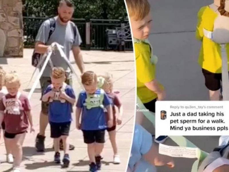Σάλος στις ΗΠΑ: Πατέρας βγάζει βόλτα τα παιδιά του δεμένα με λουρί- Οργή στα social media