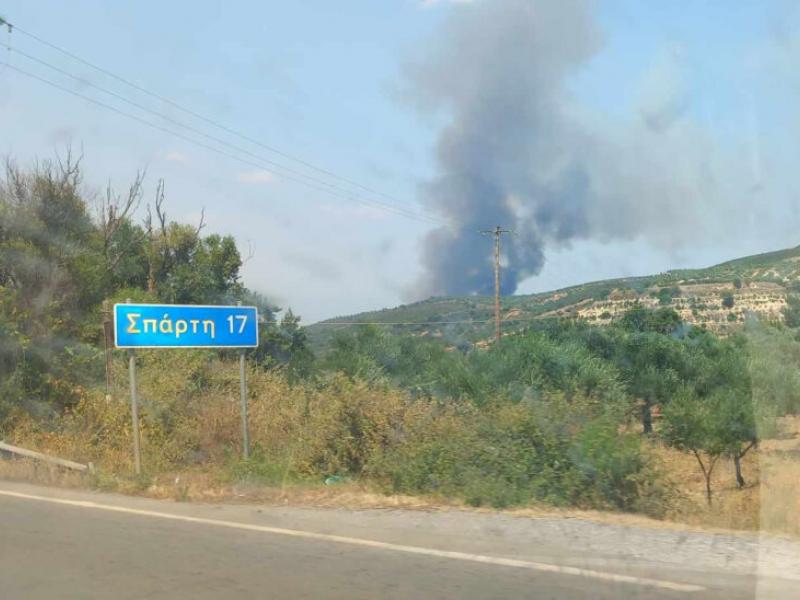 Συναγερμός για μεγάλη πυρκαγιά και στη Σπάρτη: Φωτιά στην περιοχή Πυρί 