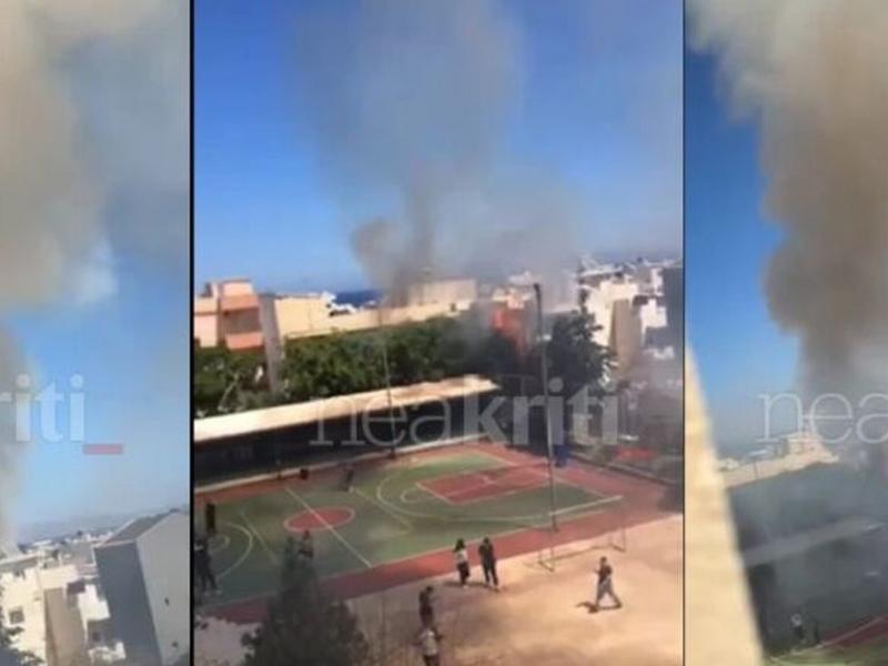 Συναγερμός για φωτιά σε σχολείο στο Ηράκλειο Κρήτης (Βίντεο)