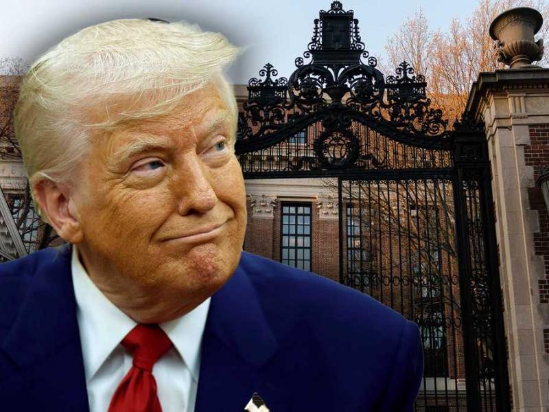 Ο Ντόναλντ Τράμπ και στο φόντο το Πανεπιστήμιο Χάρβαρντ