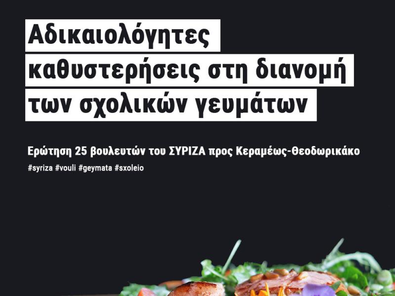 Ερώτηση ΣΥΡΙΖΑ στη Βουλή: Για τις αδικαιολόγητες καθυστερήσεις στη διανομή των σχολικών γευμάτων