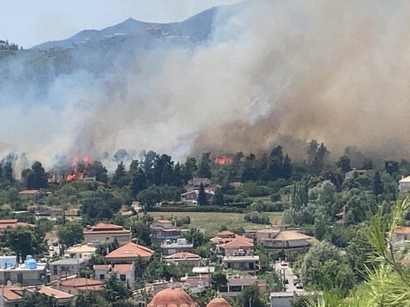 Επικίνδυνη η φωτιά στη Σταμάτα - Ενισχύονται οι πυροσβεστικές δυνάμεις