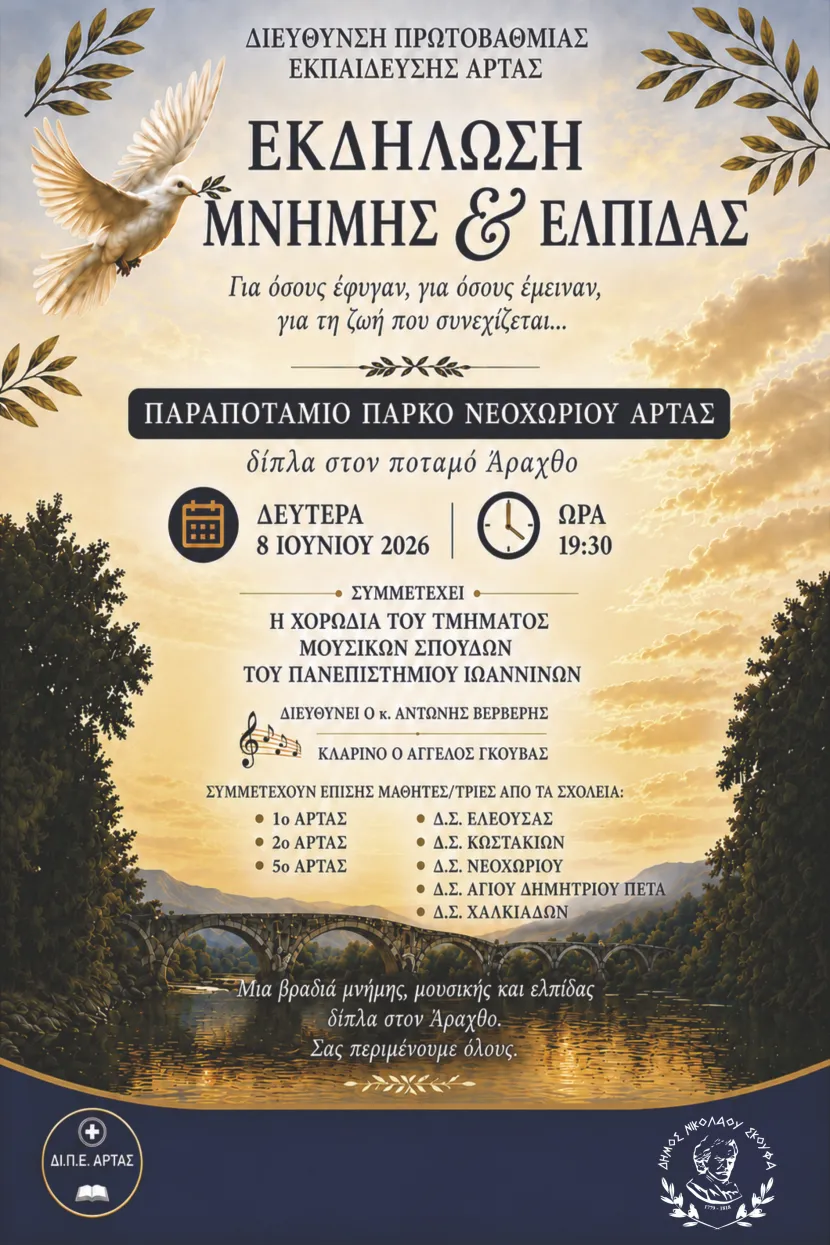 ΕΚΔΗΛΩΣΗ ΜΝΗΜΗΣ ΚΑΙ ΕΛΠΙΔΑΣ ΤΗΣ Δ.Π.Ε. ΑΡΤΑΣ