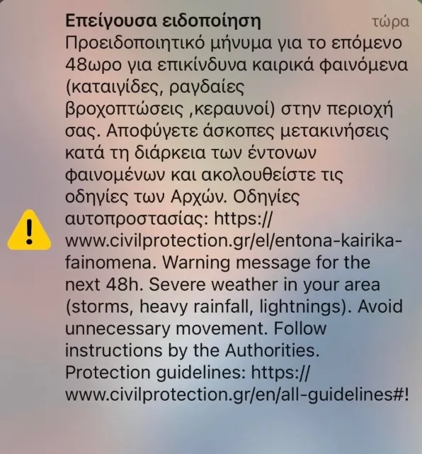 επείγουσα ειδοποίηση, κείμενο, καιρός