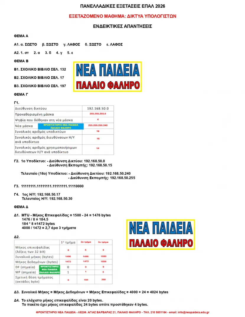 Απαντήσεις για Νέα Δίκτυα 2026