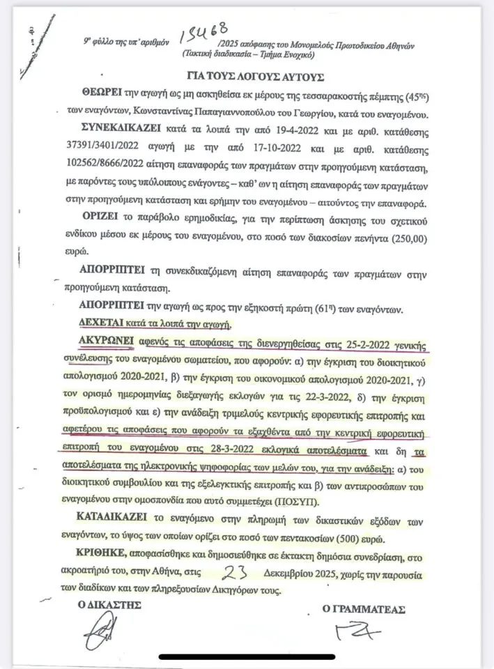 ΣΥΠΥΥΠ: Ακυρώθηκαν από το Πρωτοδικείο εκλογές και Γενική Συνέλευση