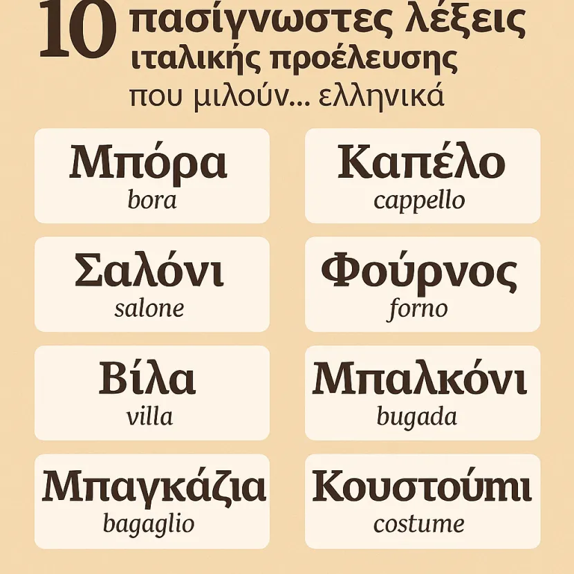 ελληνικές λέξεις ιταλικής προέλευσης