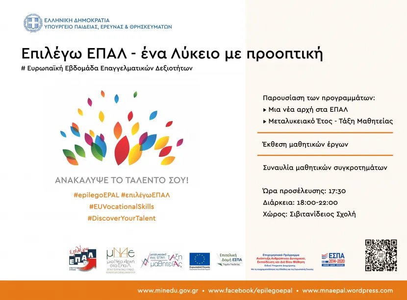 Η ευρωπαϊκή εβδομάδα επαγγελματικών δεξιοτήτων αποτελεί μια πρωτοβουλία της Ευρωπαϊκής Επιτροπής, η οποία επιδιώκει να καταστήσει ελκυστικότερη την επαγγελματική εκπαίδευση και κατάρτιση στους ανθρώπους όλων των ηλικιών.