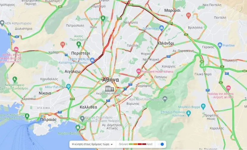 Χάρτης με κίνηση στους δρόμους