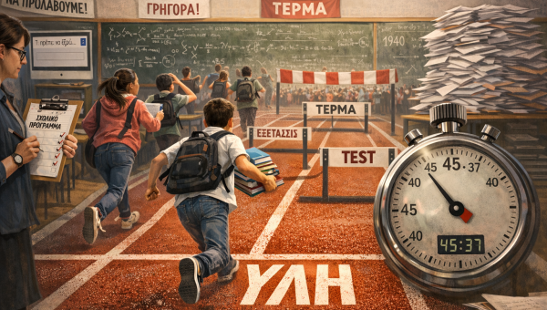 μαθητές τρέχουν αγώνα δρόμου για να προλάβουν την ύλη
