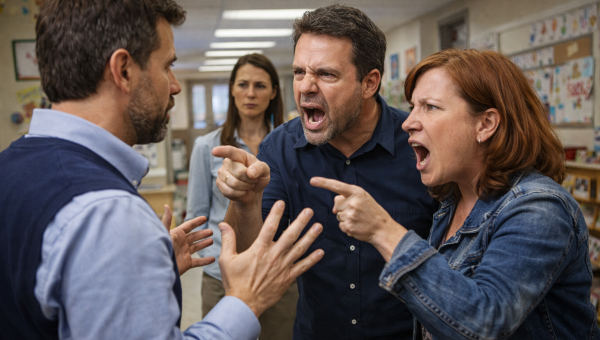 γονείς φωνάζουν σε εκπαιδευτικό