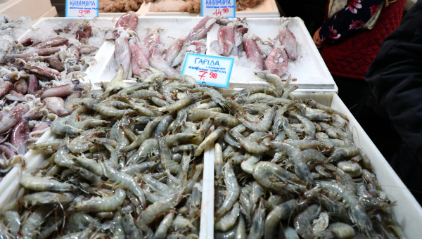 Θαλασσινά σε πάγκο ψαραγοράς για τη Σαρακοστή