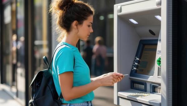 Γυναίκα κάνει ανάληψη χρημάτων από ATM
