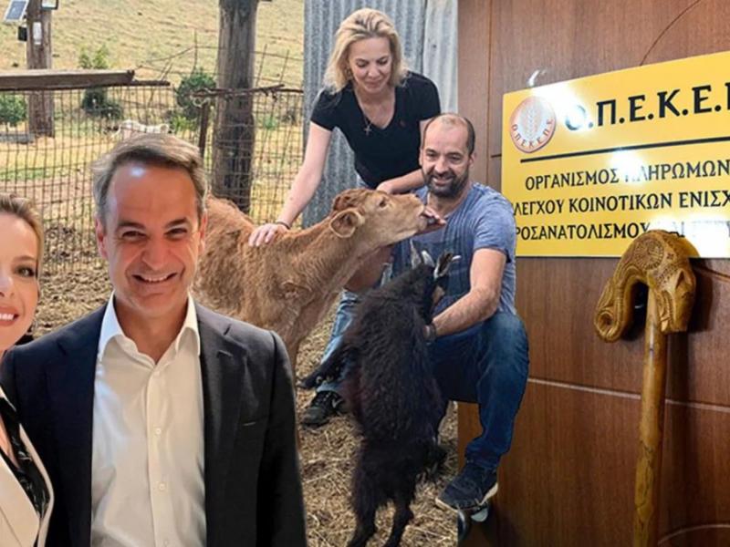 Η Καλλιόπη Σεμερτζίδου με τον Κυριάκο Μητσοτάκη σε κολάζ με φωτογραφία του ΟΠΕΚΕΠΕ