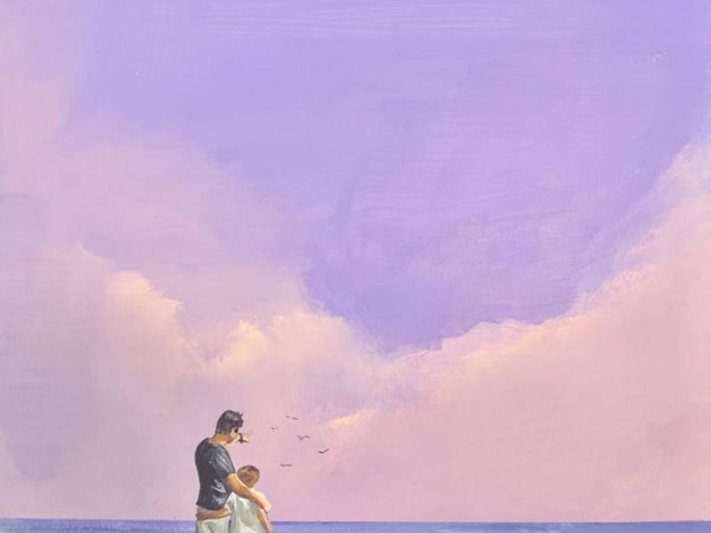 πατέρας και γιος σε παραλία