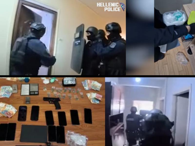 Κολάζ με φωτογραφίες της αστυνομίας στα πλαίσια σύλληψης ανήλικων για διακίνηση ναρκωτικών