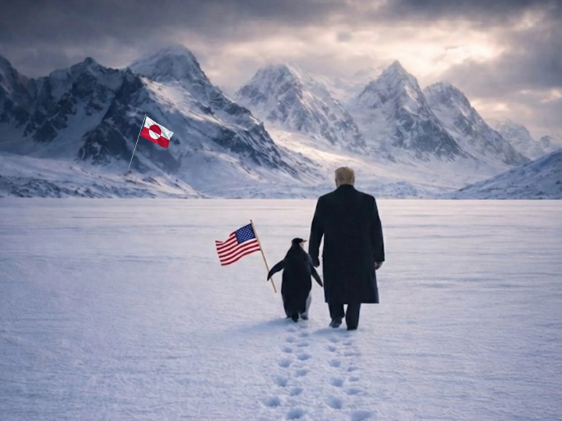 Εικόνα τεχνητής νοημοσύνης που δείχνει τον Τραμπ με πιγκουίνο