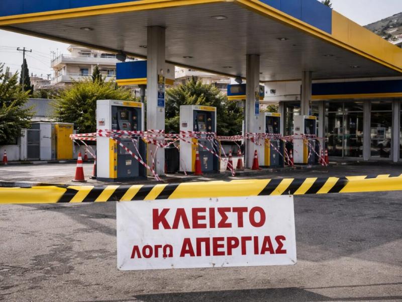 Βενζινάδικο με ταμπέλα κλειστό λόγω απεργίας