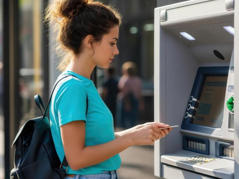 Γυναίκα κάνει ανάληψη χρημάτων από ATM