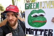 Pepe the frog, ακροδεξιός MAGA κρατάει banner με τον βάτραχο