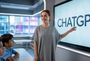 καθηγητρια σε τάξη που δείχνει το chatgpt