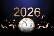 Εικόνα με το 2026 σε χρυσά γράμματα και από κάτω ρολόι με δείκτες