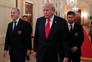 President Donald Trump arrives with Inter Miami CF owner Jorge Mas Santos, left, and Lionel Messi for an event to honor the 2025 Major League Soccer champions Inter Miami CF in the East Room of the White House, Thursday, March 5, 2026, in Washington. (AP Photo/Alex Brandon)