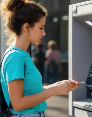 Γυναίκα κάνει ανάληψη χρημάτων από ATM