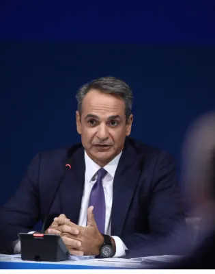 Ο πρωθυπουργός Κυριάκος Μητσοτάκης κατά τη συνέντευξη τύπου στη Διεθνή Έκθεση Θεσσαλονίκης