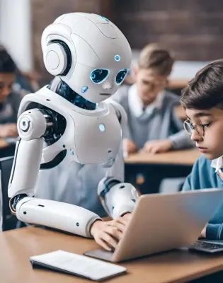 robot and students