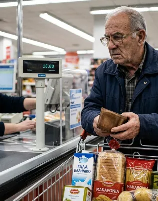 Άνδρας ψωνίζει στο σούπερ μάρκετ με καρότσι