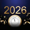 Εικόνα με το 2026 σε χρυσά γράμματα και από κάτω ρολόι με δείκτες