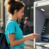 Γυναίκα κάνει ανάληψη χρημάτων από ATM