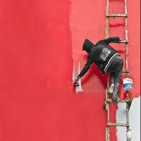 βαφή, τοίχος, σκάλα, άνθρωπος, κόκκινο