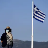 Γυναίκα, μάσκα, σημαία, ελληνική σημαία, Ακρόπολη