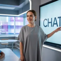καθηγητρια σε τάξη που δείχνει το chatgpt