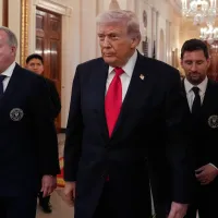 President Donald Trump arrives with Inter Miami CF owner Jorge Mas Santos, left, and Lionel Messi for an event to honor the 2025 Major League Soccer champions Inter Miami CF in the East Room of the White House, Thursday, March 5, 2026, in Washington. (AP Photo/Alex Brandon)