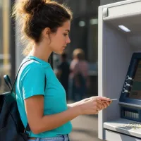 Γυναίκα κάνει ανάληψη χρημάτων από ATM