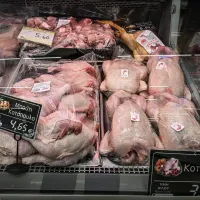 Κοτόπουλα σε βιτρίνα κρεοπωλείου 