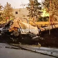 Τροχαίο στο Ωραιόκαστρο με απανθρακωμένο αυτοκίνητο και νεκρό οδηγό