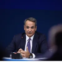 Ο πρωθυπουργός Κυριάκος Μητσοτάκης κατά τη συνέντευξη τύπου στη Διεθνή Έκθεση Θεσσαλονίκης
