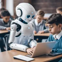 robot and students
