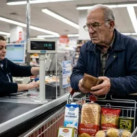 Άνδρας ψωνίζει στο σούπερ μάρκετ με καρότσι