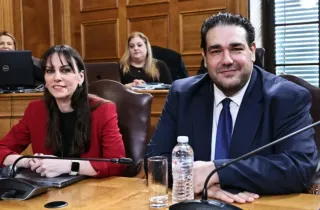 Ο υπουργός Εσωτερικών Θεόδωρος Λιβάνιος και η Βιβή Χαραλαμπογιάννη