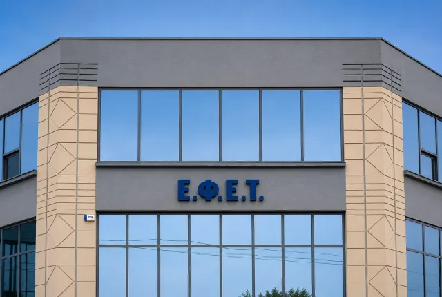 Το κτήριο με το λογότυπο στον Ενιαίο Φορέα Ελέγχου Τροφίμων (ΕΦΕΤ)
